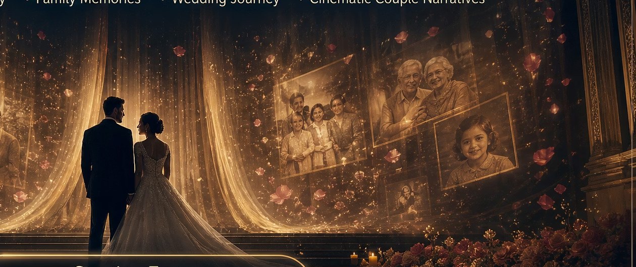 Bride and groom love story projection mapping